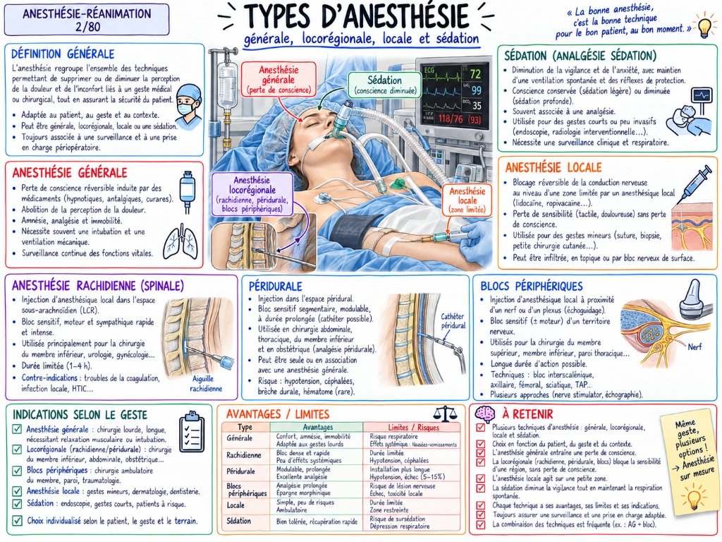 Types d'anesthésie — Générale, locorégionale, locale et sédation