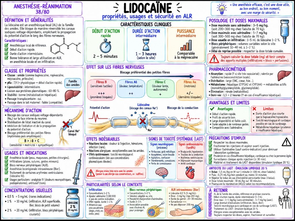 Lidocaïne — Propriétés, usages et sécurité en ALR