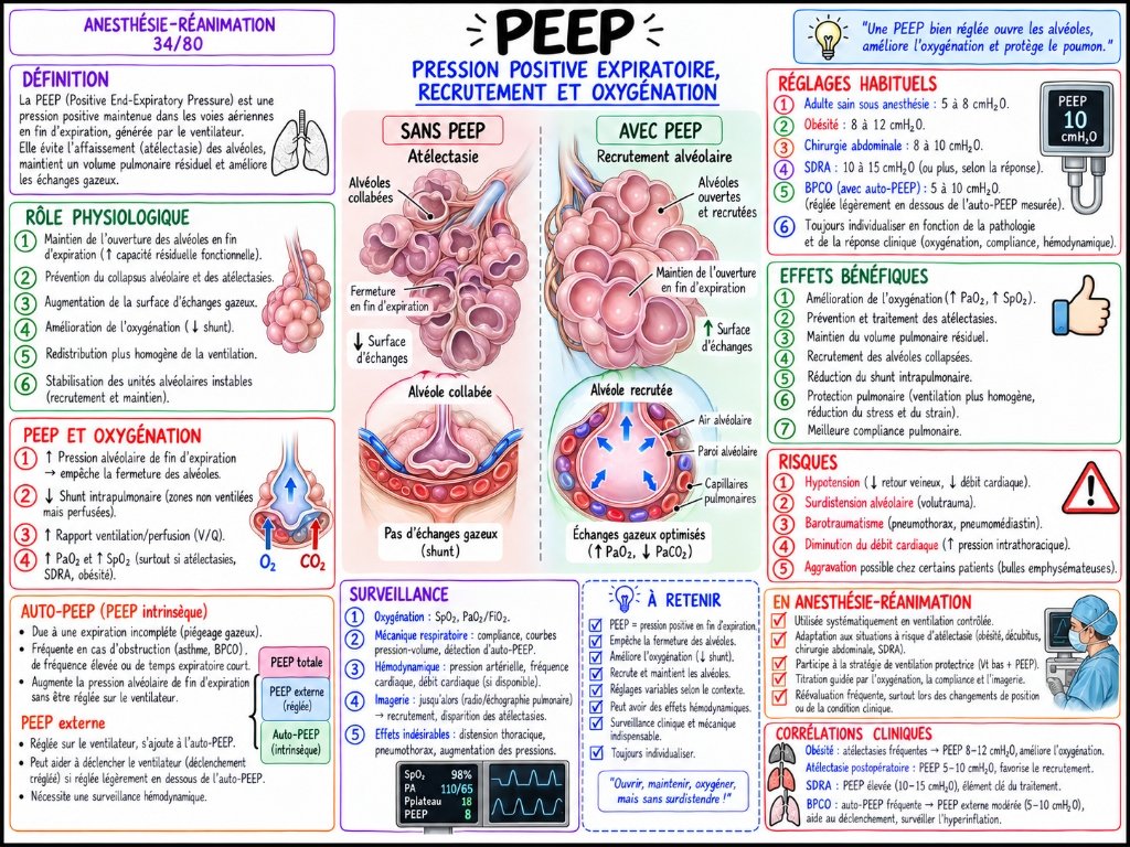 PEEP — Pression positive expiratoire, recrutement alvéolaire et oxygénation